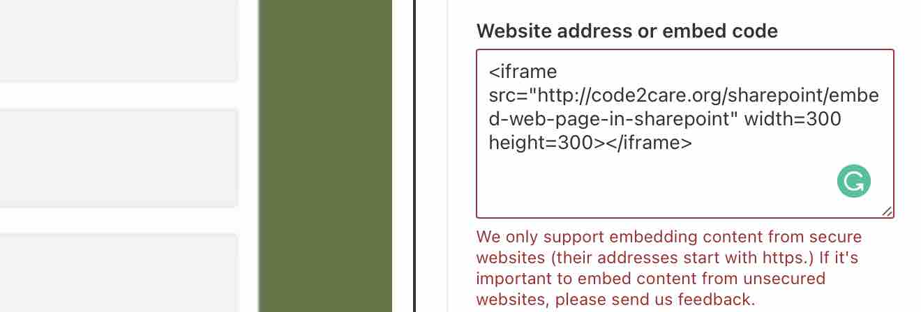 Sharepoint - We only support embedding content from secure websites